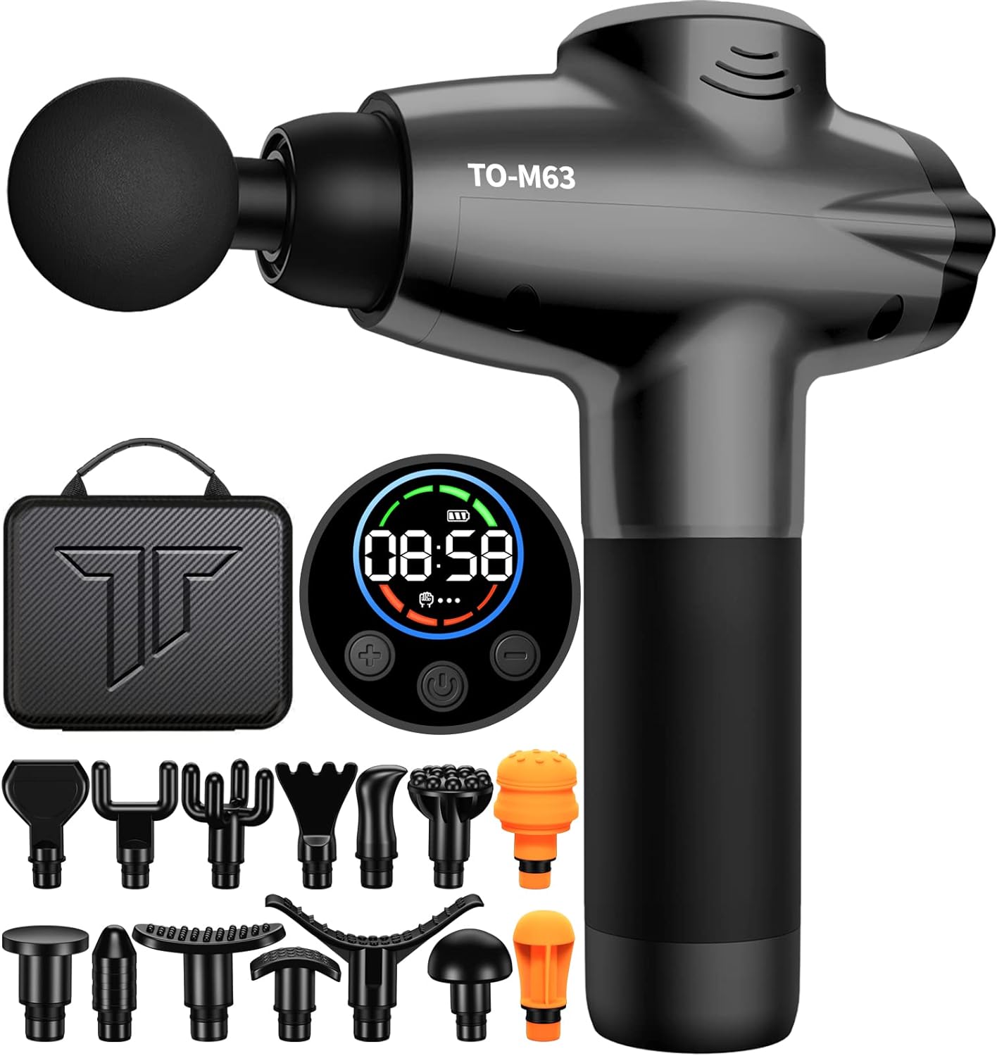 TOLOCO Massage Gun, Muscle Massager Compact Deep Tissue Treatment for Any Athlete, Portable Carry Case and 15 Interchangeable Heads Best Gift for Family and Friends, Grey