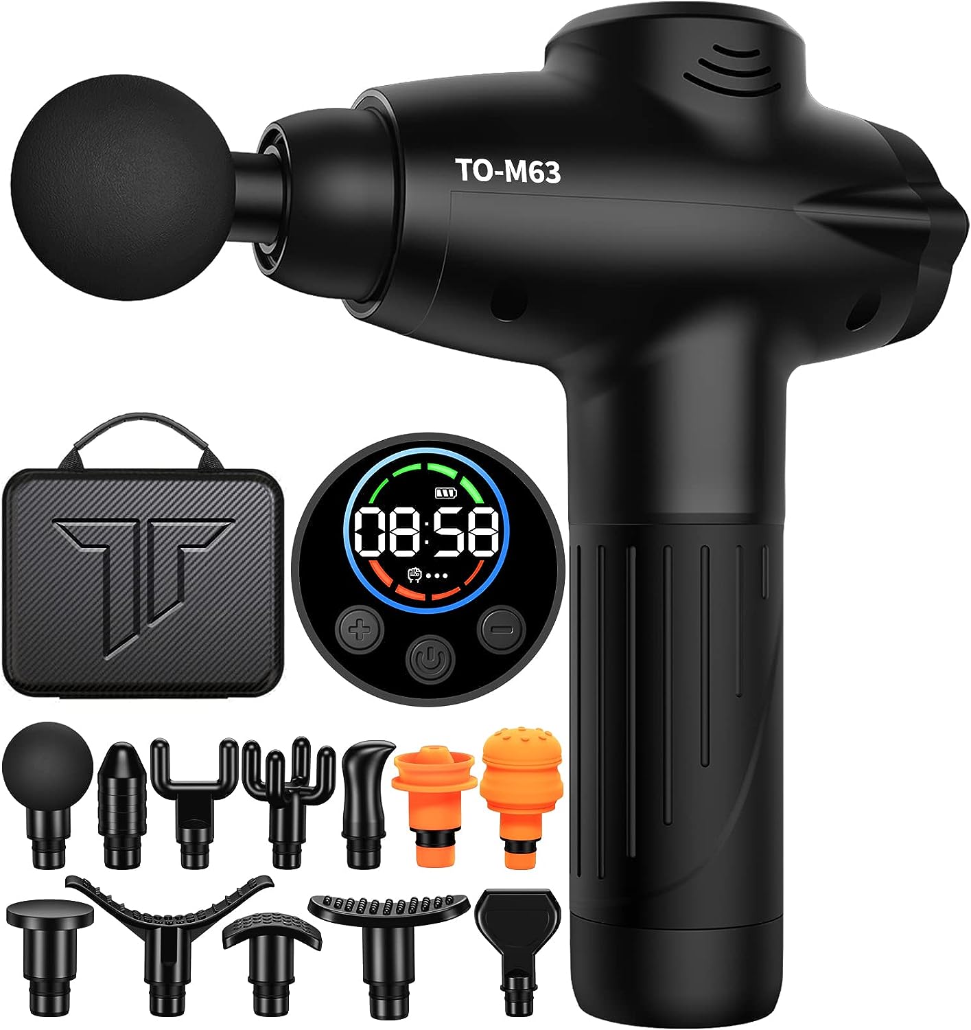 TOLOCO Massage Gun, Muscle Massager Compact Deep Tissue Treatment for Any Athlete, Portable Carry Case and 12 Interchangeable Heads Best Gift for Family and Friends, Black