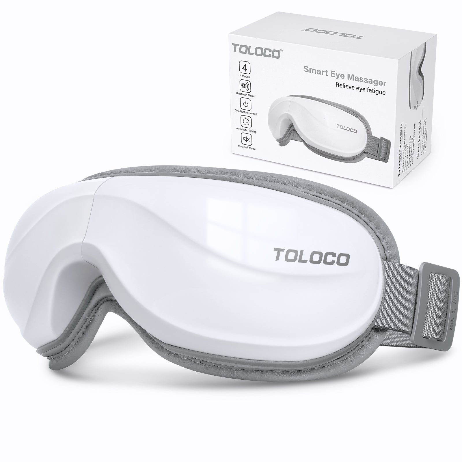 TOLOCO Eye Massager with Heat, Heated Eye Mask with Bluetooth Music for Migraines, Face Massager for Relax and Improve Sleep, Reduce Eye Strain, Relaxation Gifts for Women/Men, Birthday, Wedding Gifts