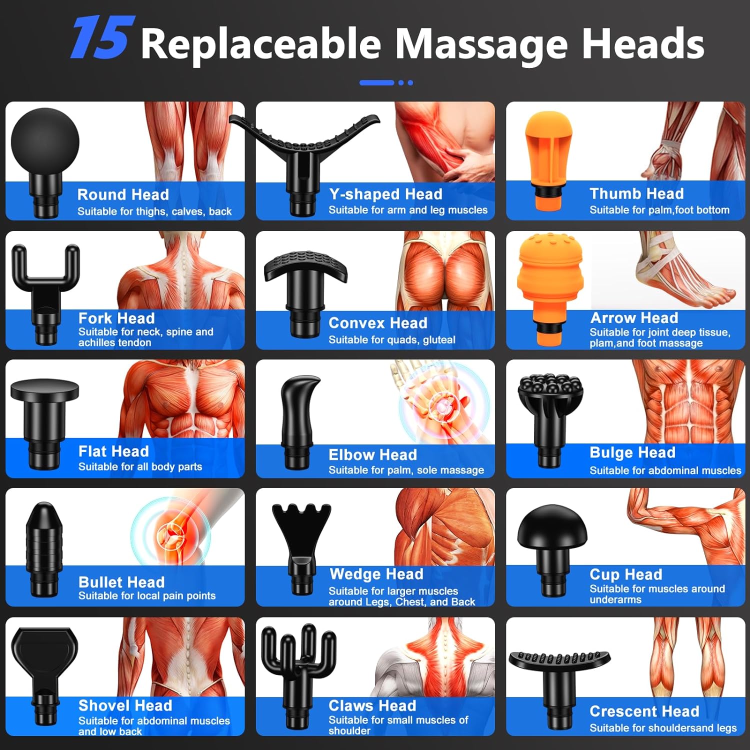 TOLOCO Massage Gun, Muscle Massager Compact Deep Tissue Treatment for Any Athlete, Portable Carry Case and 15 Interchangeable Heads Best Gift for Family and Friends, Grey