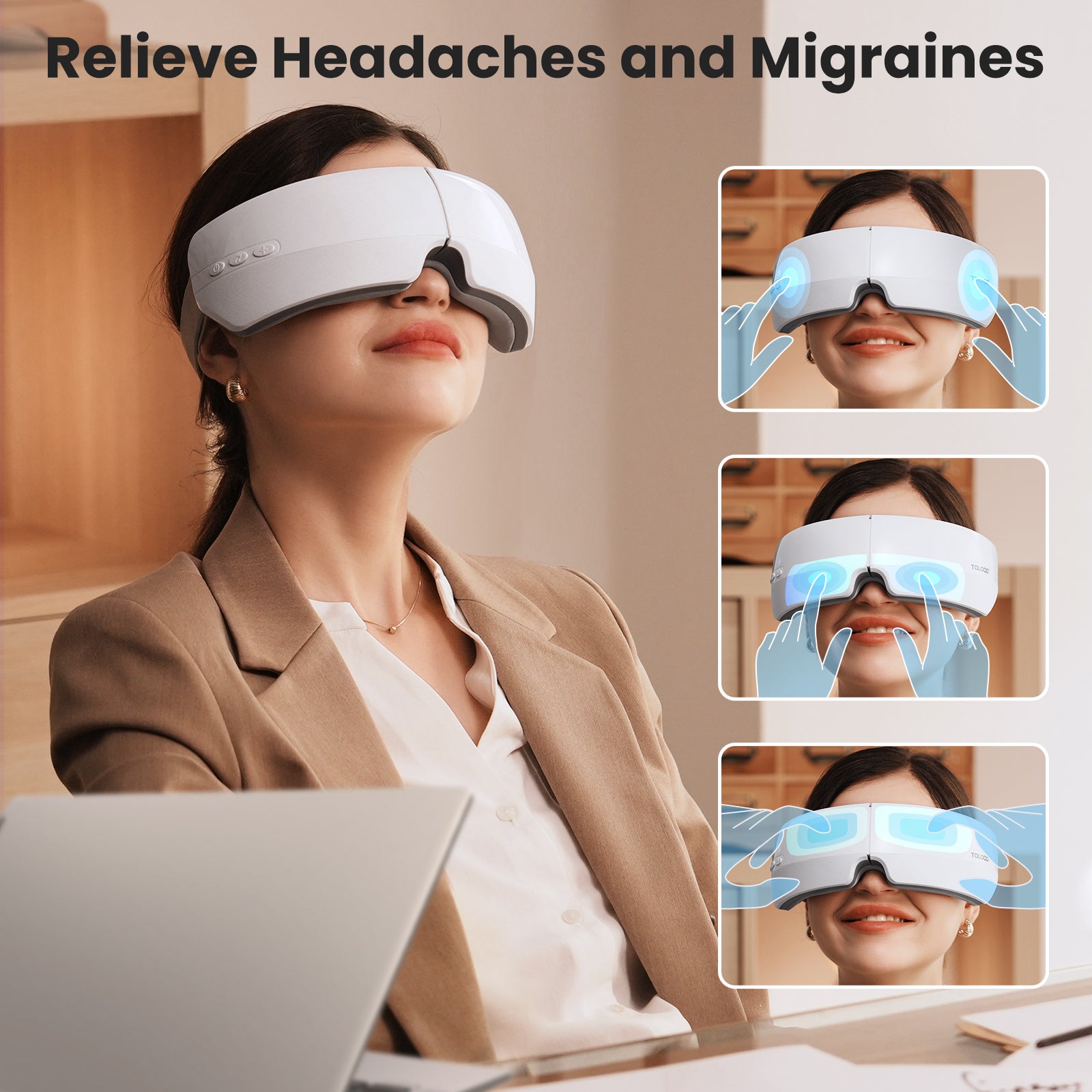 TOLOCO Eye Massager with Heat, Heated Eye Mask with Bluetooth Music for Migraines, Eye Massager for Relax and Improve Sleep, Reduce Eye Strain, Dark Circles, Dry Eyes, Birthday Gifts for Women/Men