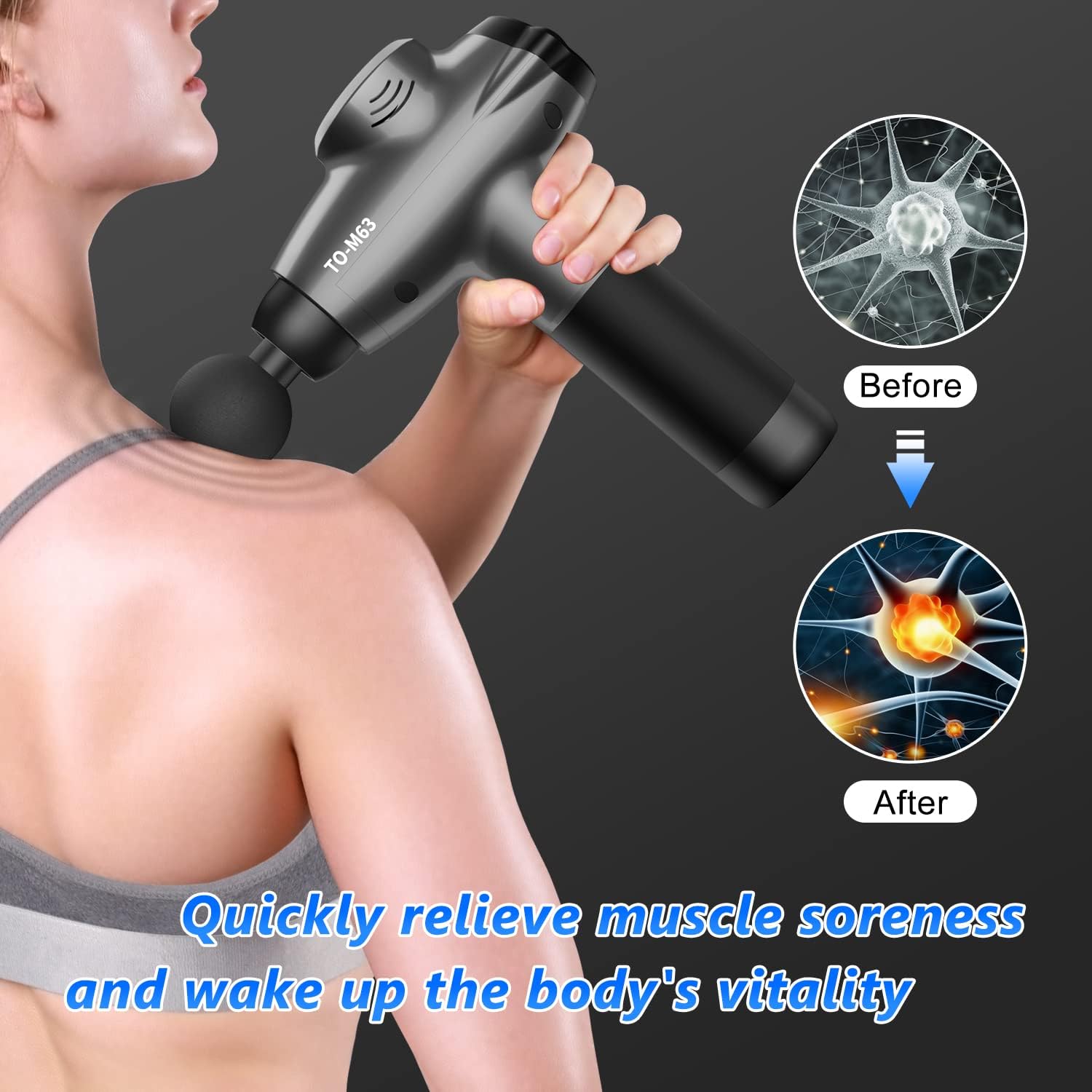TOLOCO Massage Gun, Muscle Massager Compact Deep Tissue Treatment for Any Athlete, Portable Carry Case and 15 Interchangeable Heads Best Gift for Family and Friends, Grey