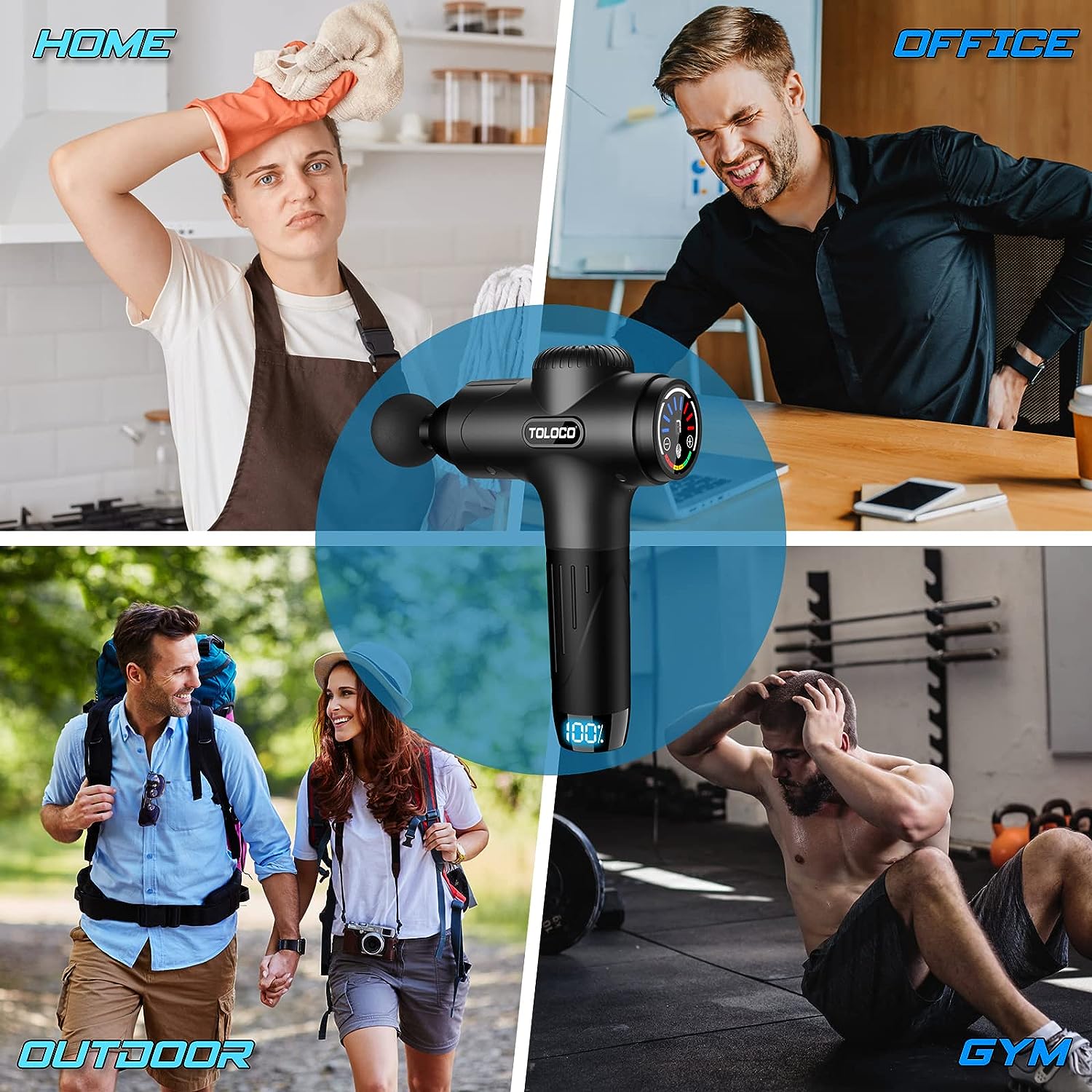 TOLOCO Massage Gun, Muscle Massage Gun Deep Tissue, Percussion Massage Gun with 15 Replacement Heads, Super Quiet Portable Electric Massager for Athletes, Treatment, Relax, Black