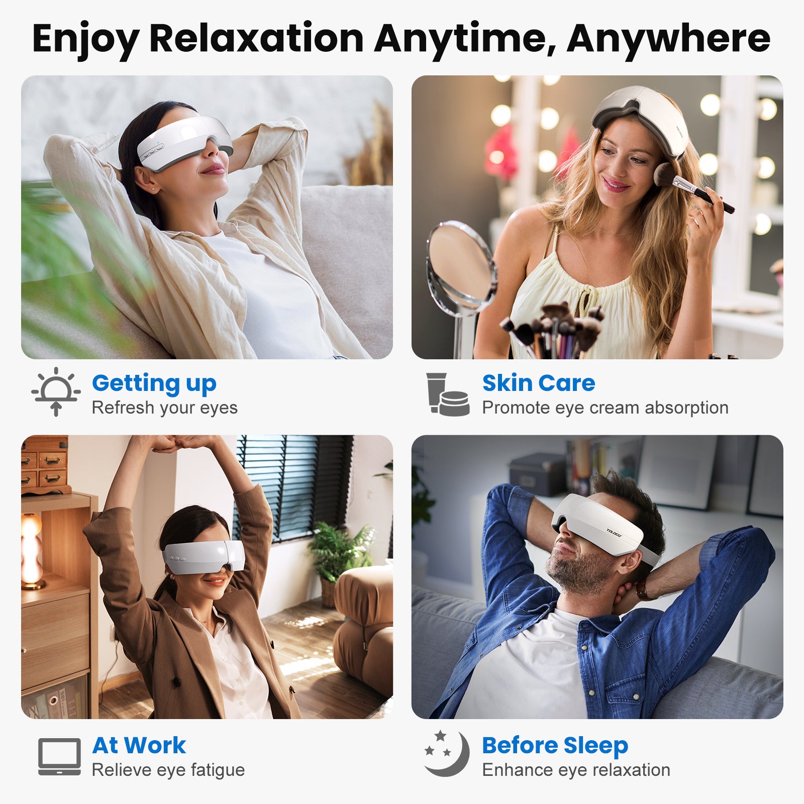 TOLOCO Eye Massager with Heat, Heated Eye Mask with Bluetooth Music for Migraines, Eye Massager for Relax and Improve Sleep, Reduce Eye Strain, Dark Circles, Dry Eyes, Birthday Gifts for Women/Men